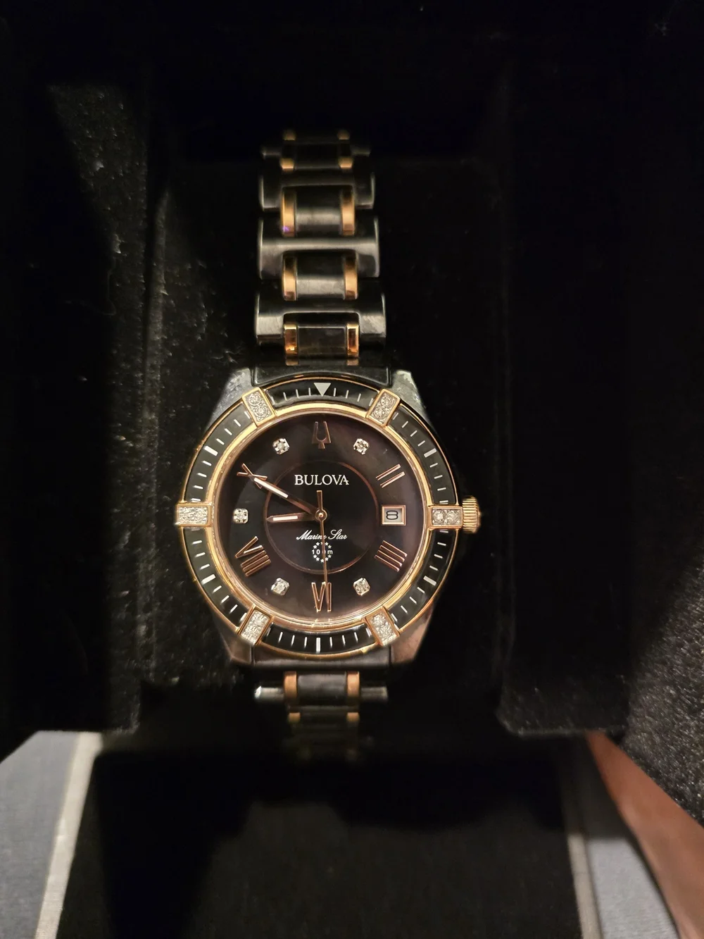 Bulova Two-Tone Black and Rose Gold Women's Watch (Marine Star - Model: 98R242) - Picture 1 of 3